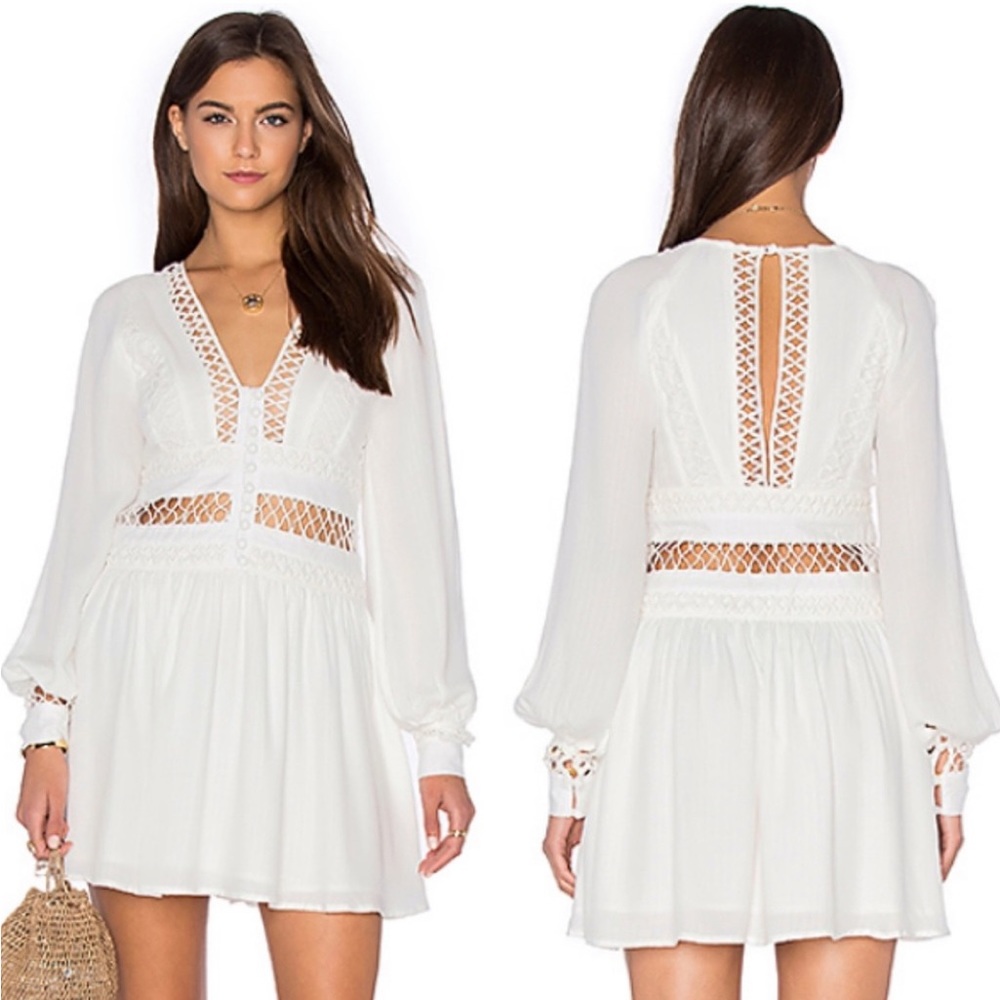 Free People Think I Love You Crochet Macrame Dress Long Sleeve Boho Revolve